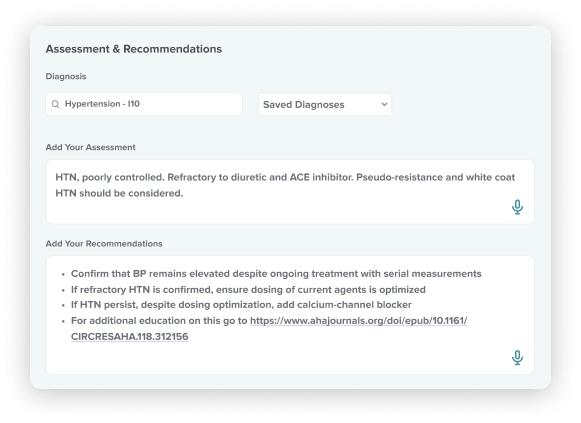 A preview of the Assessment & Recommendations screen on the DocSide app.