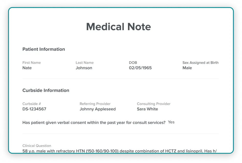 A Medical Note as provided in the DocSide curbside app.